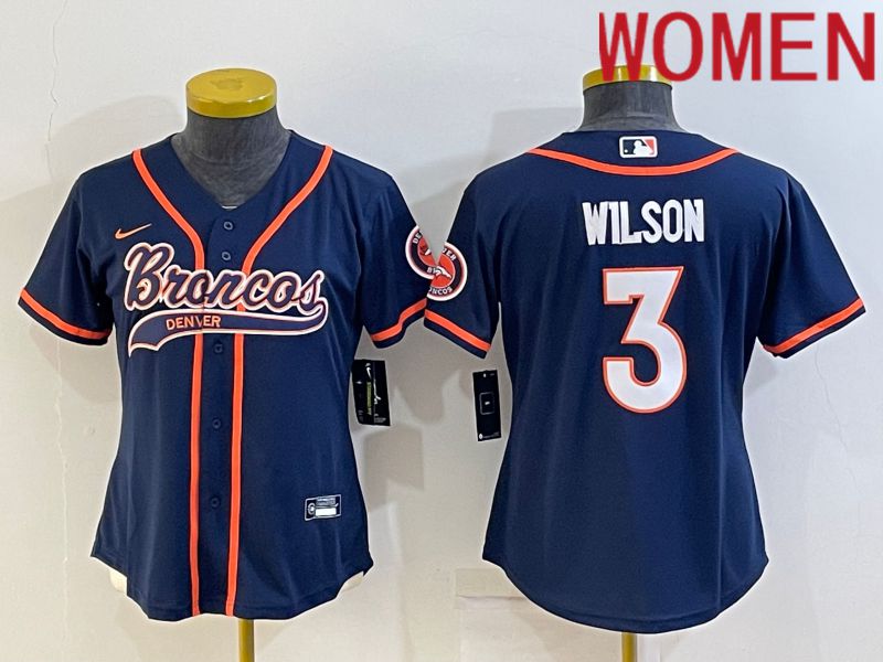 Women Denver Broncos #3 Wilson Blue 2022 Nike Co branded NFL Jersey